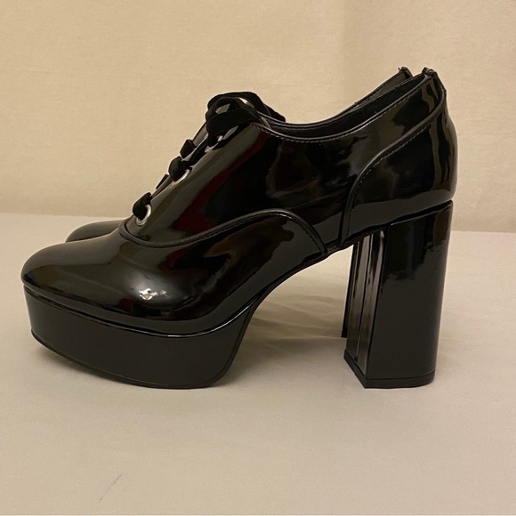 Chinese Laundry 6.5 Nattaly Platform Oxfords Shoes Black Patent Academia Chunky - Picture 4 of 15